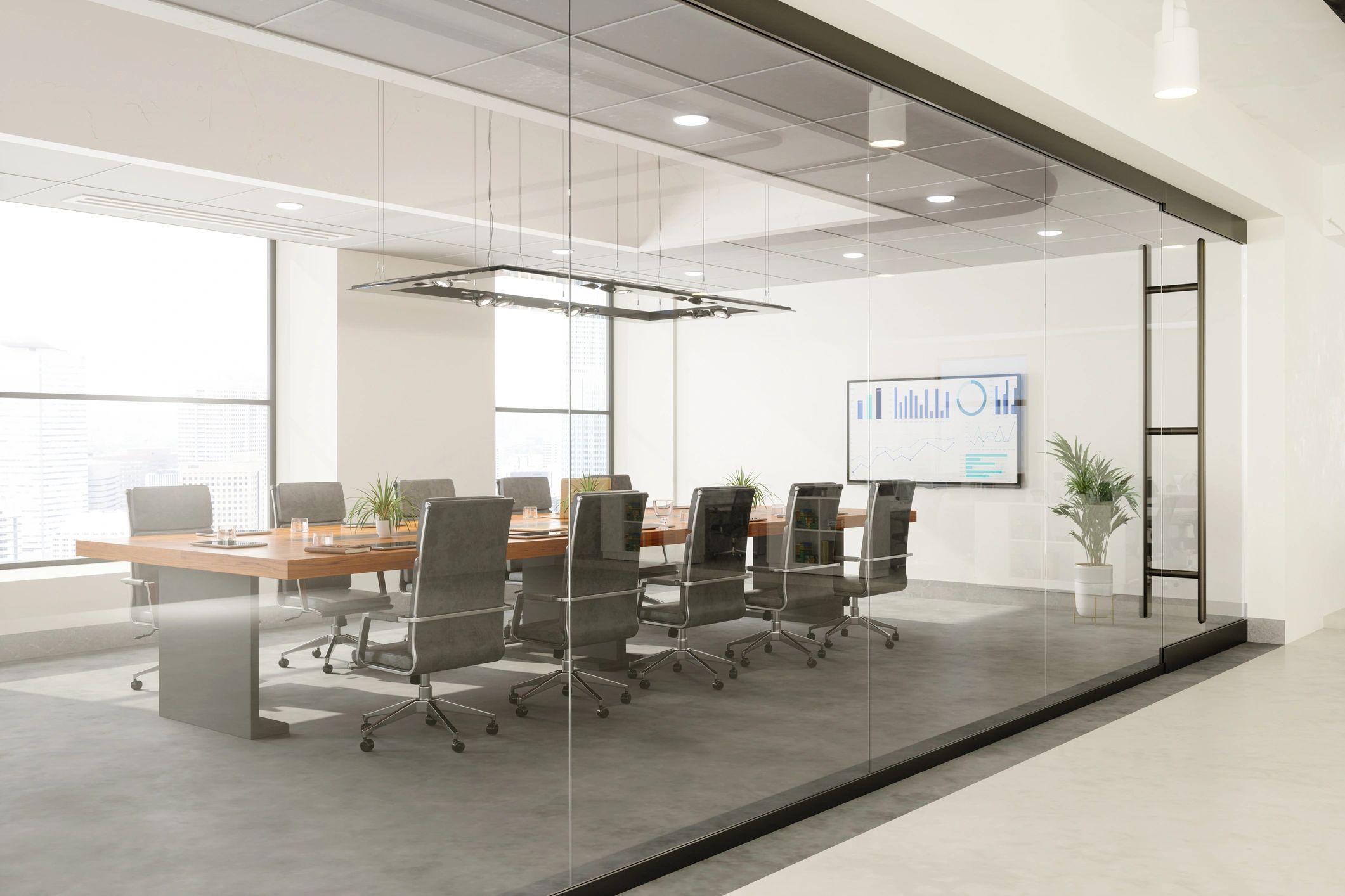 Meeting room with table and chairs, representing a place to connect
